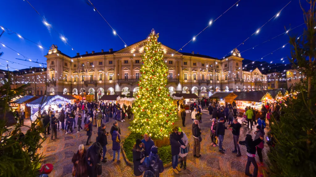 Le Marché Vert Noël, place Chanoux à Aoste